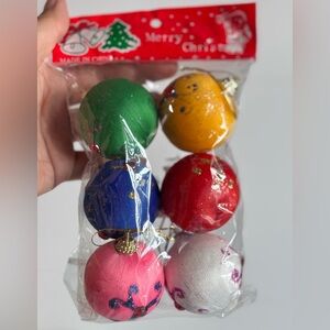 Vintage Christmas Ornaments Set of 6 Fabric Glitter Balls